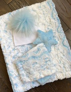 Owl sky baby blue minky blanket