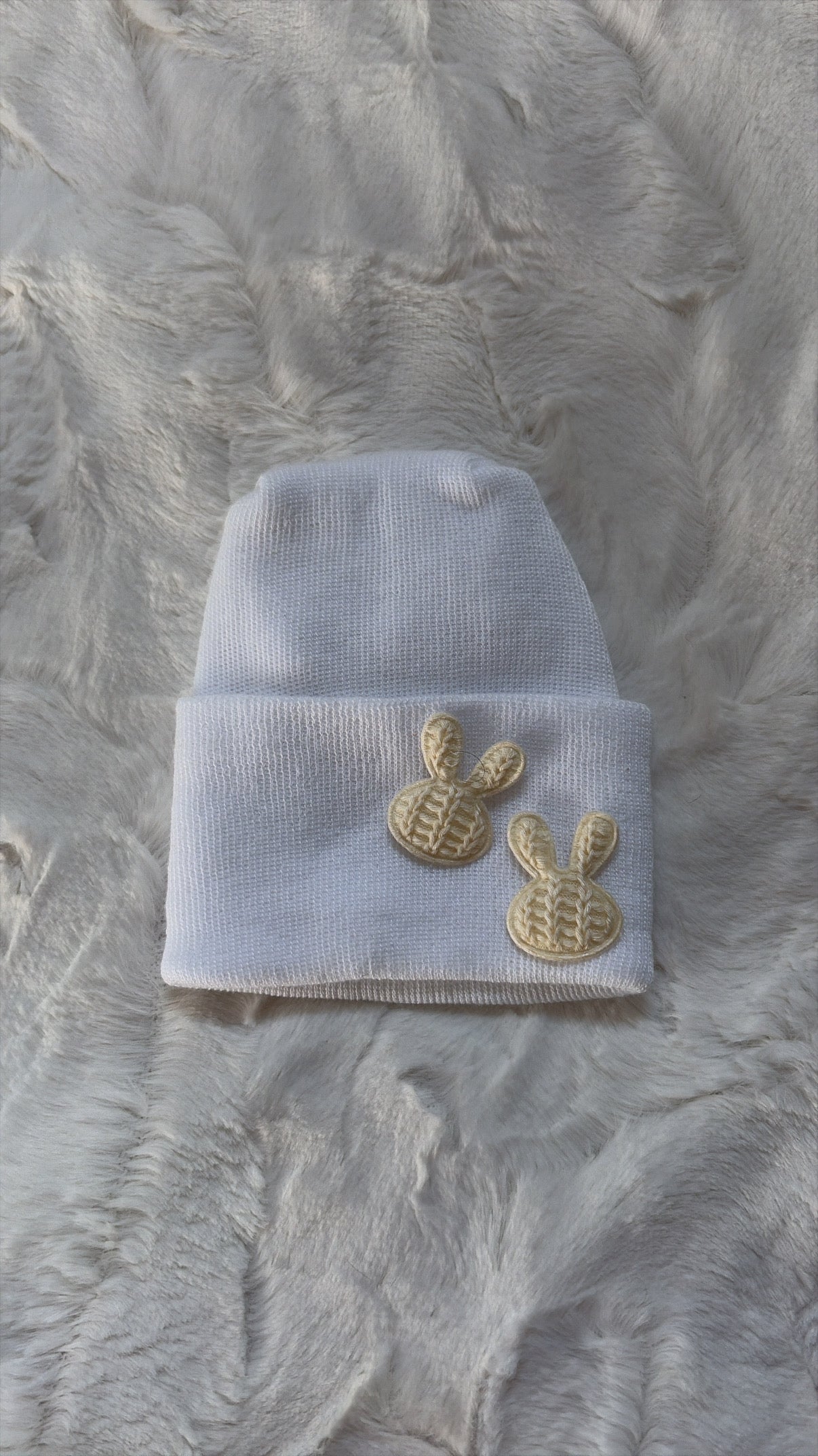 NEW knit ivory bunny hospital hat