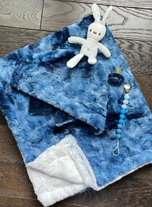 Smokey baby blue navy tie dye minky blanket