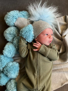 Blue pom pom blanket