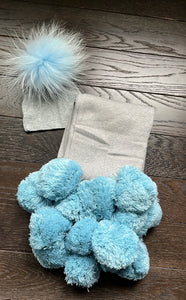 Blue pom pom blanket