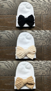 NEW oversized knit bow hospital hats