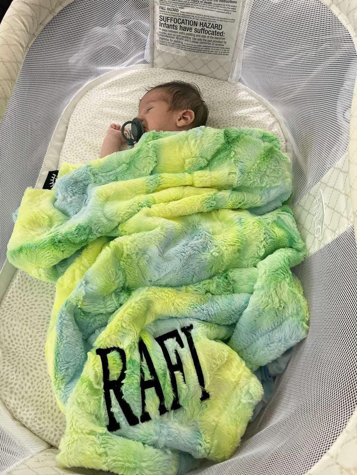 Baby blue and neon minky blanket