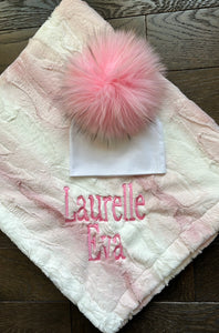 Personalized pom hat & minky set