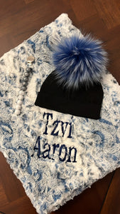 Personalized pom hat & minky set