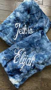 Blue tie dye minky blanket