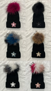 NEW ribbed baby toddler pom hats