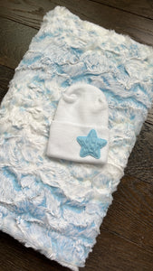 Owl sky baby blue minky blanket