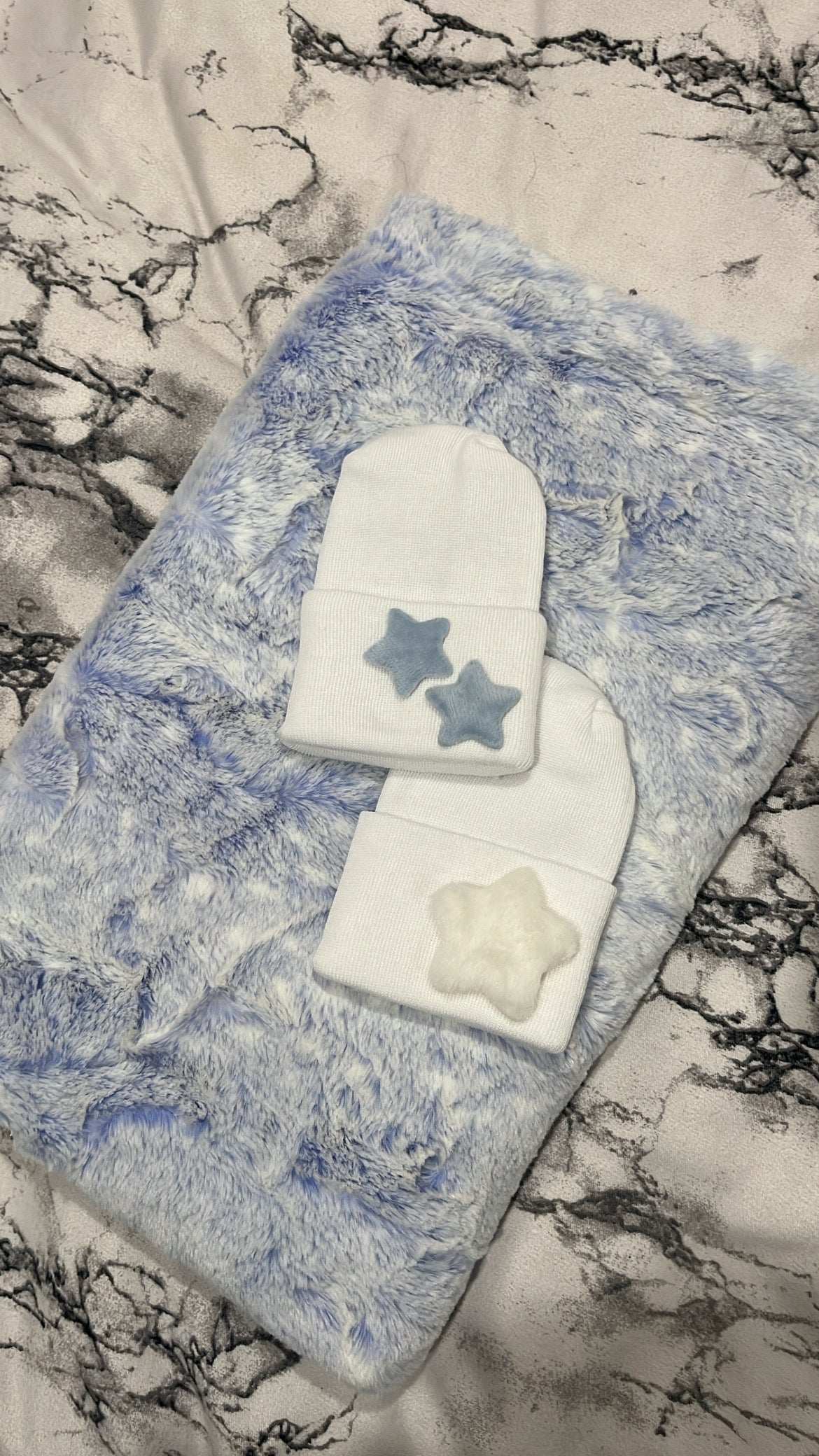 NEW powder blue x white zig zag minky blanket