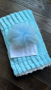 Baby blue zig zag minky blanket