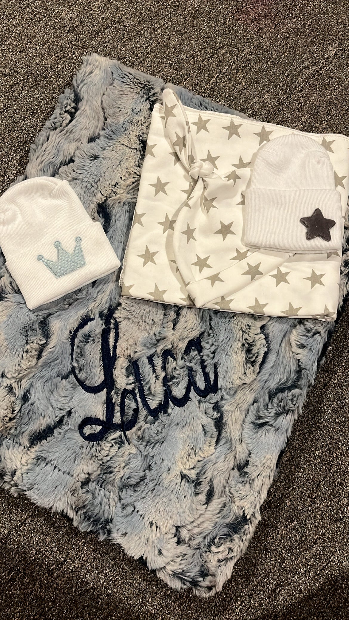 Blue gray ombre wave minky blanket