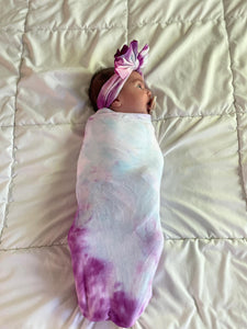 Ribbed footie + Swaddle + Headband