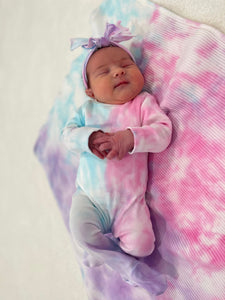 Ribbed footie + Swaddle + Headband