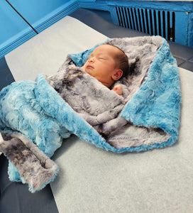 Baby blue gray tie dye minky blanket