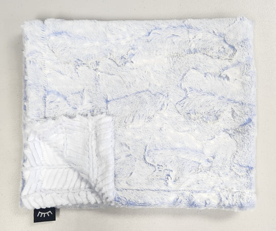 NEW powder blue x white zig zag minky blanket