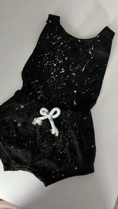 Cotton black romper (splatter paint)