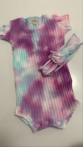 Tie dye ribbed romper and headband