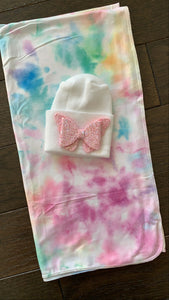 Rainbow watercolor swaddle