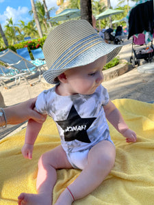 Personalized onesie with pom hat