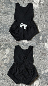 Cotton black romper (splatter paint)