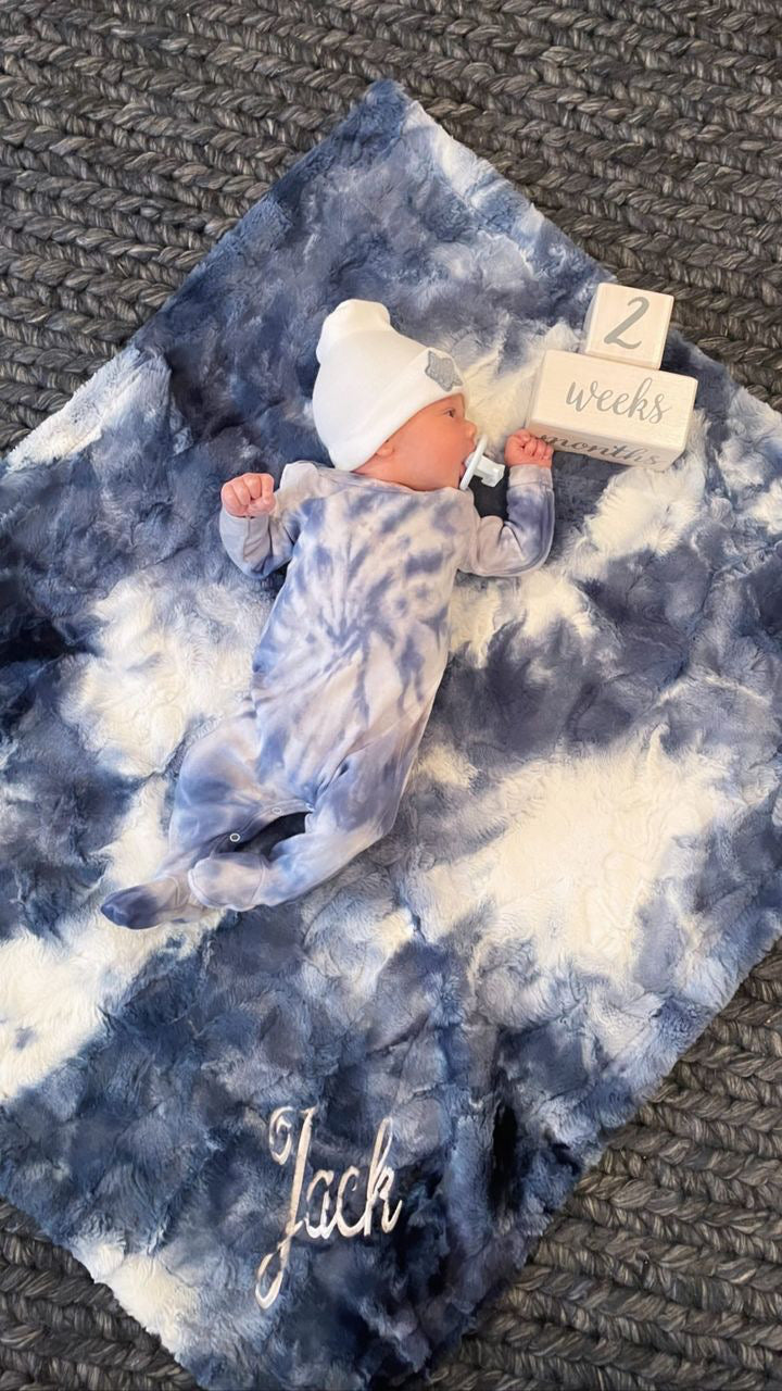 Blue tie dye minky blanket