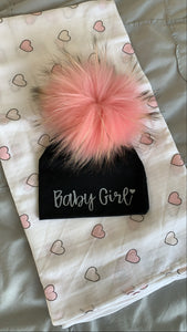 Personalized pom hat and swaddle