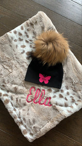 Personalized pom hat & minky set