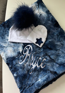 Personalized pom hat & minky set