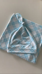 Baby blue plaid swaddle set