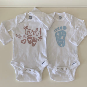 Gender announcement onesies