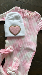 Pink ribbed footie & hospital hat