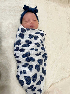 Navy butterfly swaddle