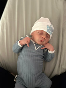 Swaddle, Hospital hat, and Pacifier clip set