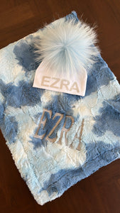 Personalized pom hat & minky set