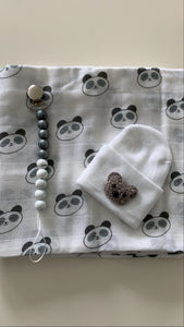 Swaddle, Hospital hat, and Pacifier clip set