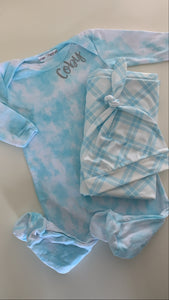 Baby blue plaid swaddle set