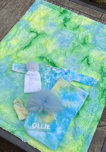 Baby blue and neon minky blanket