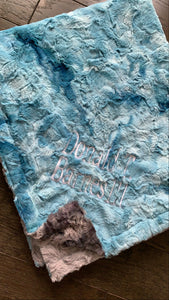 Baby blue gray tie dye minky blanket