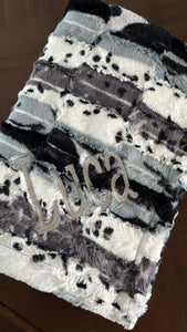 Black gray white turquoise minky blanket