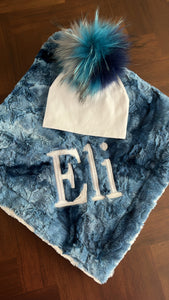 Smokey baby blue navy tie dye minky blanket