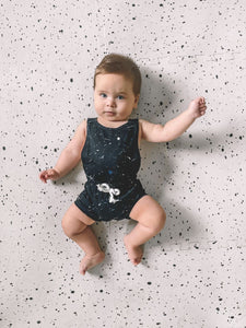 Cotton black romper (splatter paint)