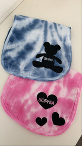 Personalized tie dye burp cloths