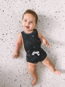 Cotton black romper (splatter paint)