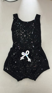 Cotton black romper (splatter paint)