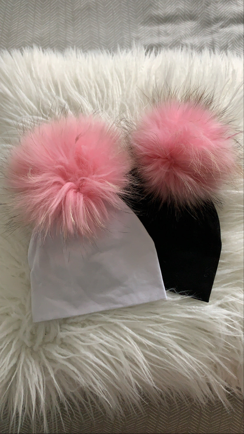 Black or white solid Pom Pom hat