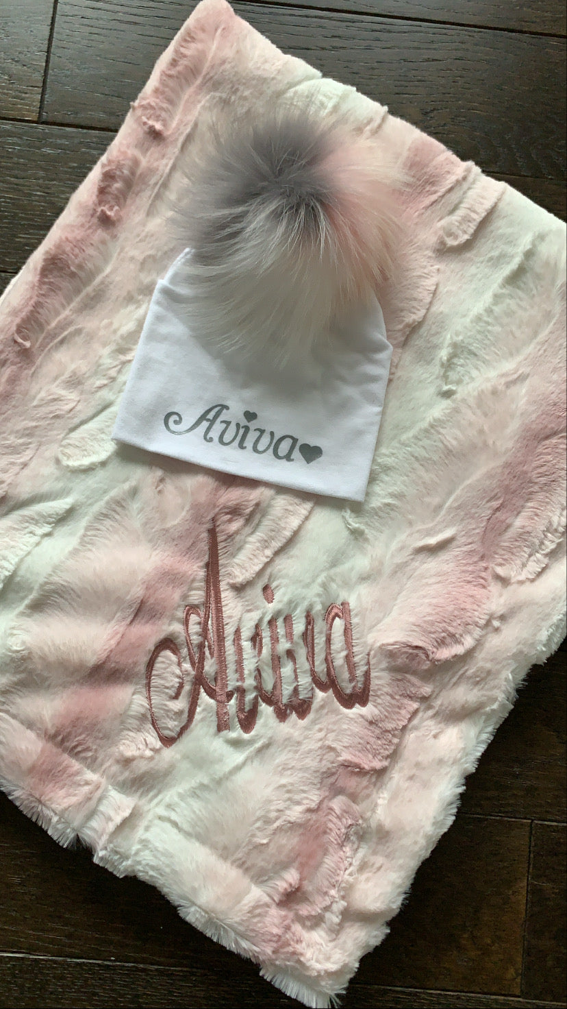 Personalized pom hat & minky set