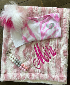 Marble pink white back minky blanket