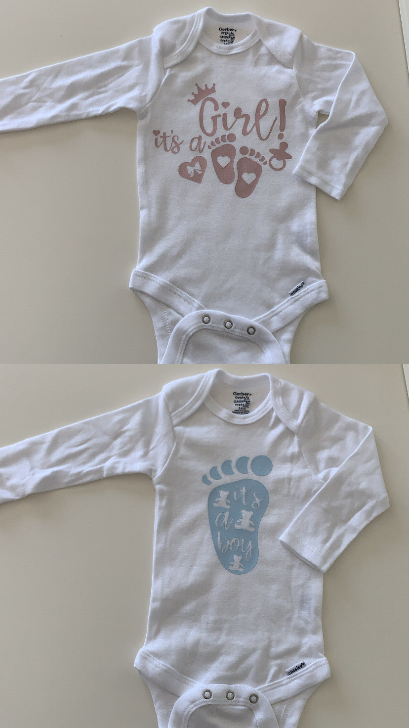 Gender announcement onesies