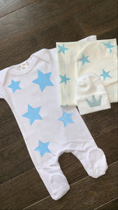 Baby blue star swaddle set