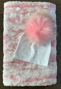 Pink blanket Pom Pom gift set